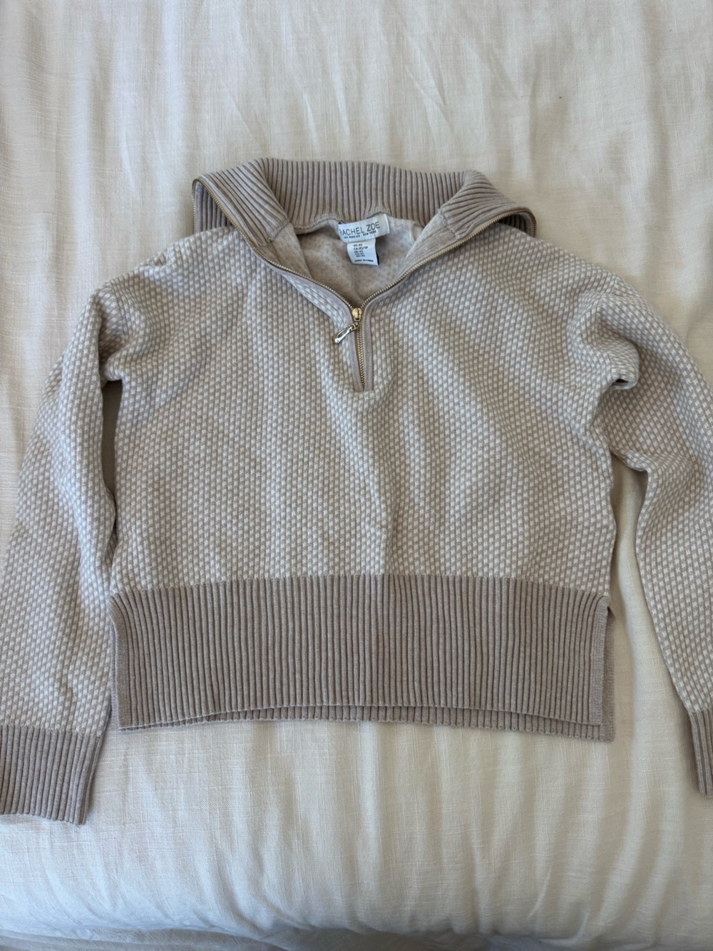 Rachel Zoe Women’s Beige Textured Half-Zip Sweater